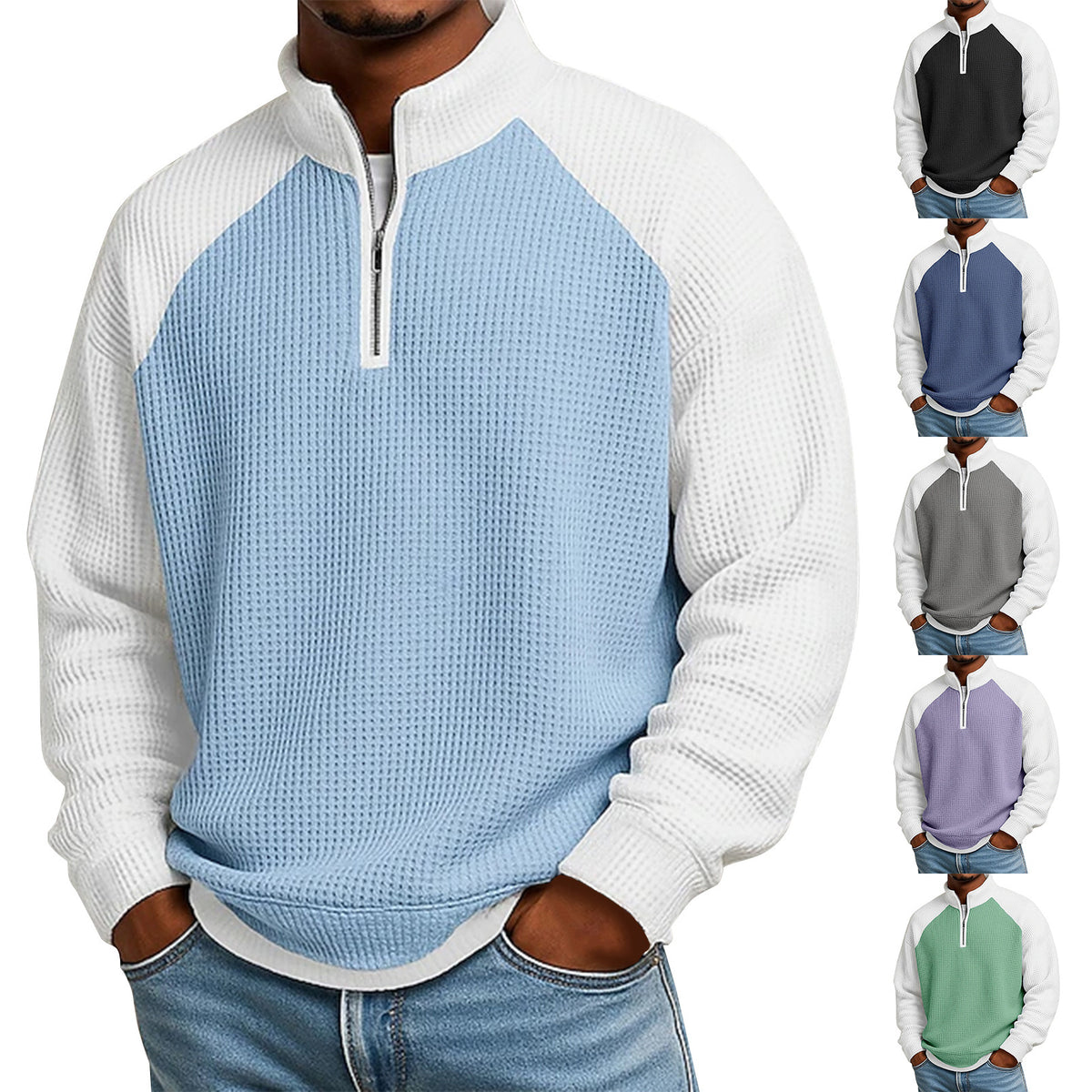 Colorblock Waffle Quarter-Zip Pullover