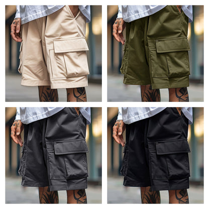 Men's Plus-size Casual Cargo Shorts with Drawstring, Elastic Waistband, and Four Pockets