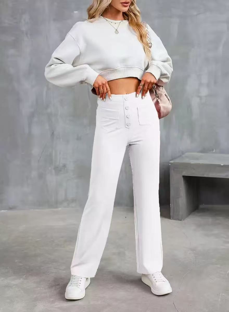 Fleur High Waist Stretch Straight Leg Pants with Pockets – Comfort & Chic Everyday Pants