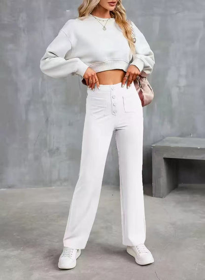 Fleur High Waist Stretch Straight Leg Pants with Pockets – Comfort & Chic Everyday Pants