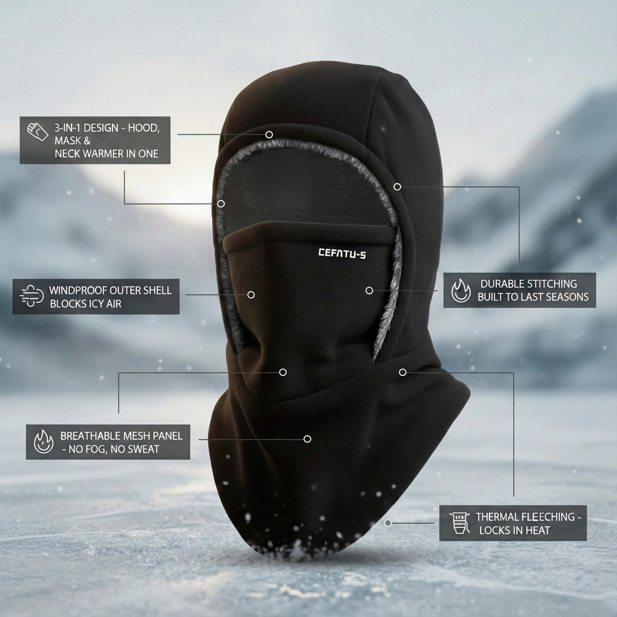 ThermaFleece™ 3-in-1 Winter Balaclava – Windproof Hat, Face Mask & Neck Warmer