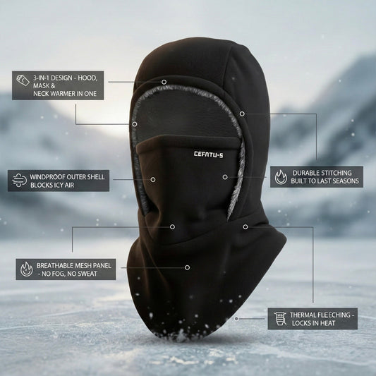 ThermaFleece™ 3-in-1 Winter Balaclava – Windproof Hat, Face Mask & Neck Warmer