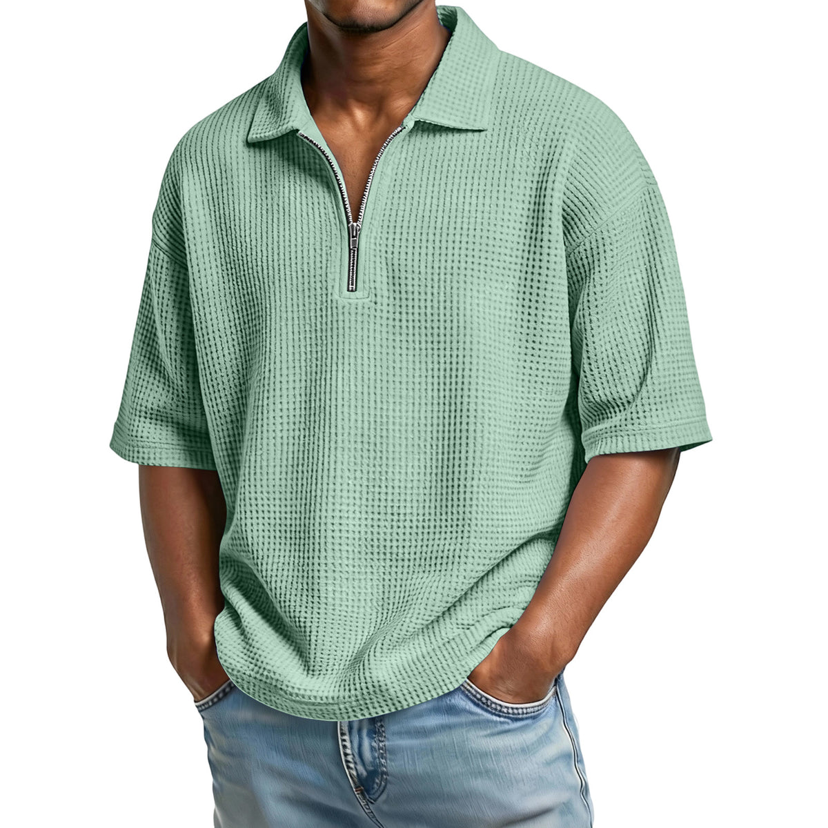 Waffle Zip Polo Shirt