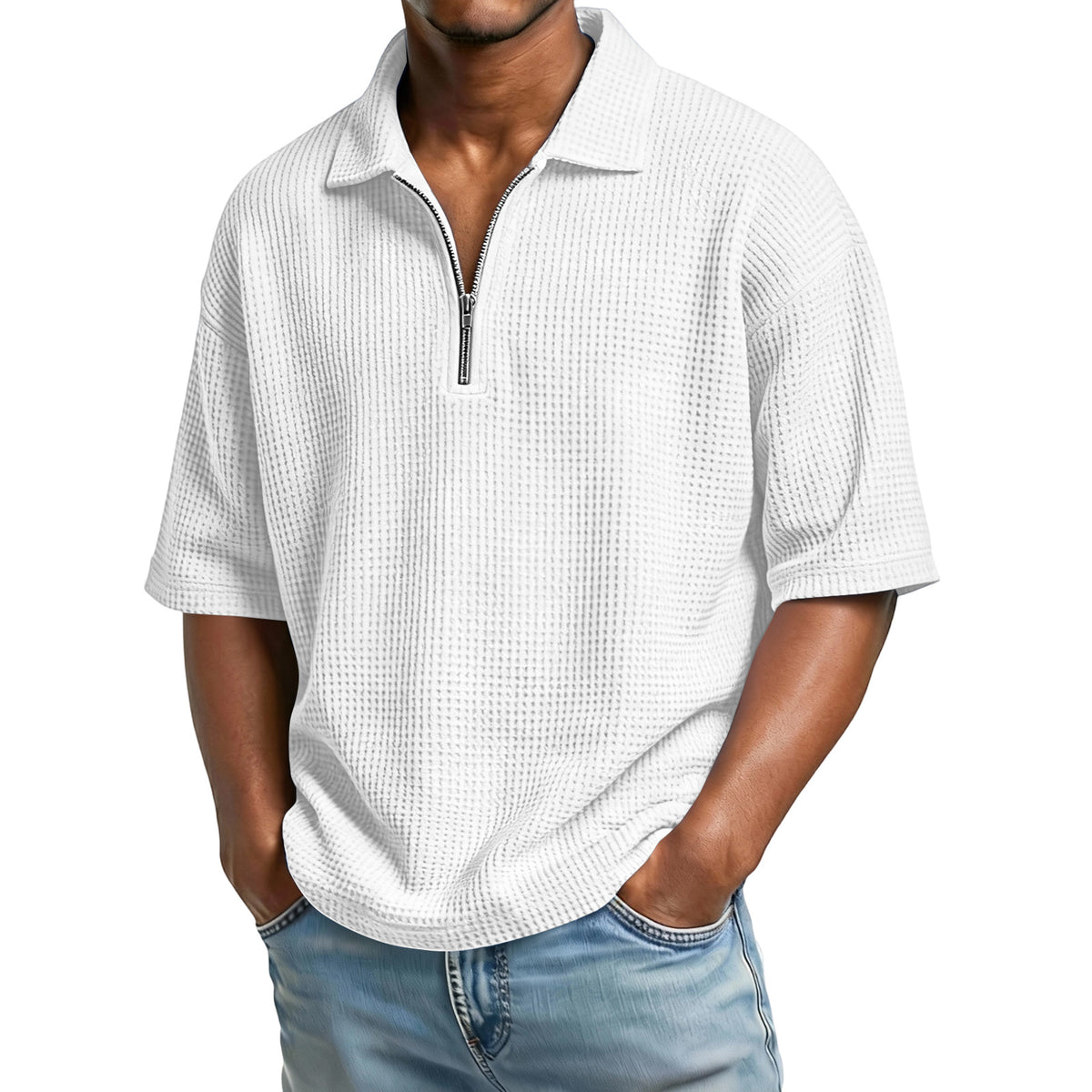 Waffle Zip Polo Shirt