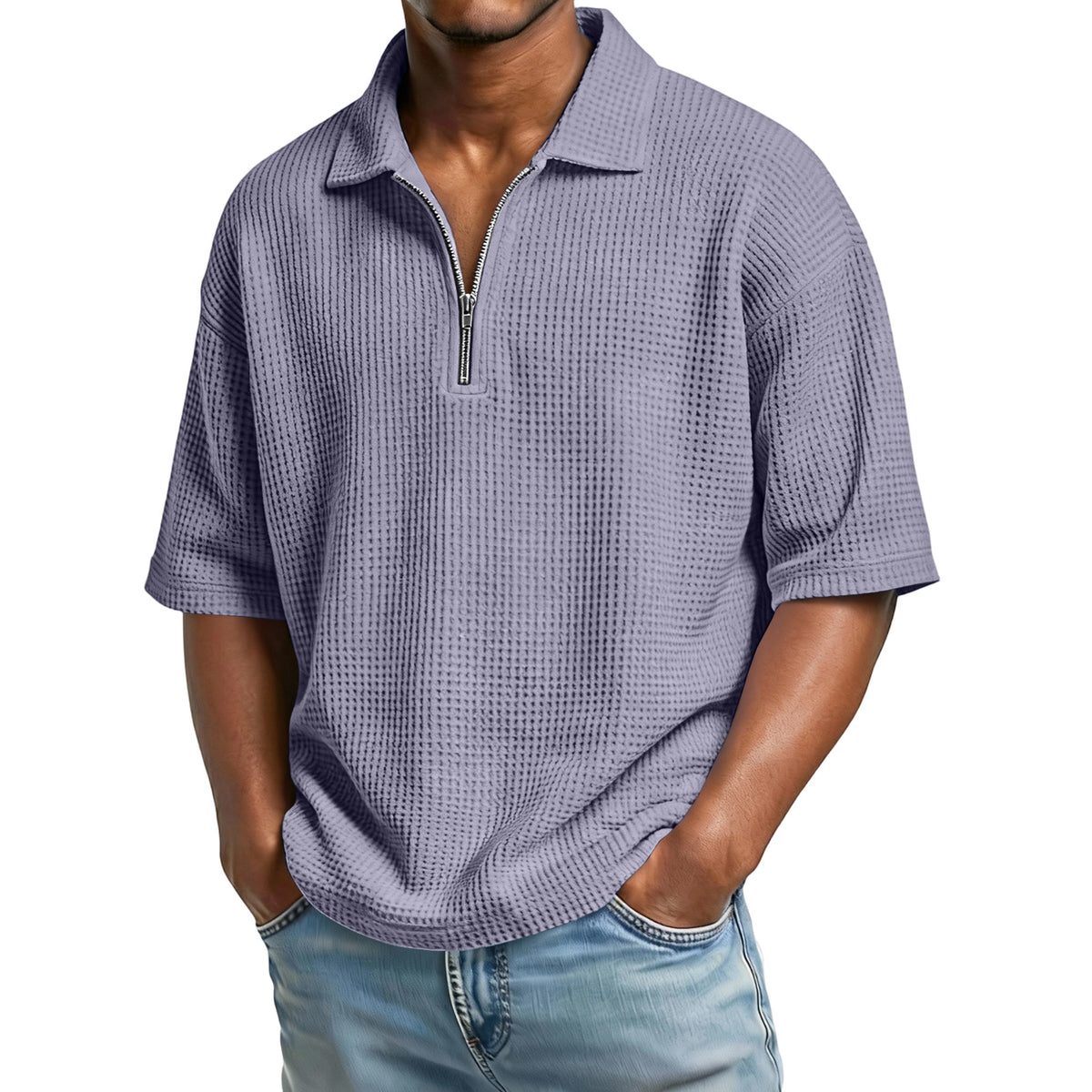 Waffle Zip Polo Shirt