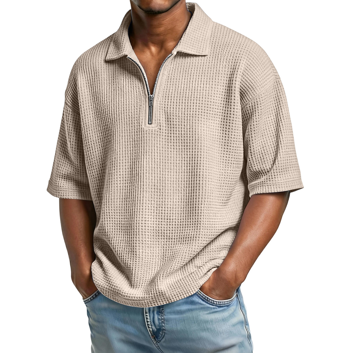Waffle Zip Polo Shirt