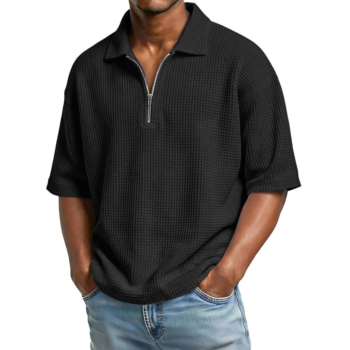 Waffle Zip Polo Shirt