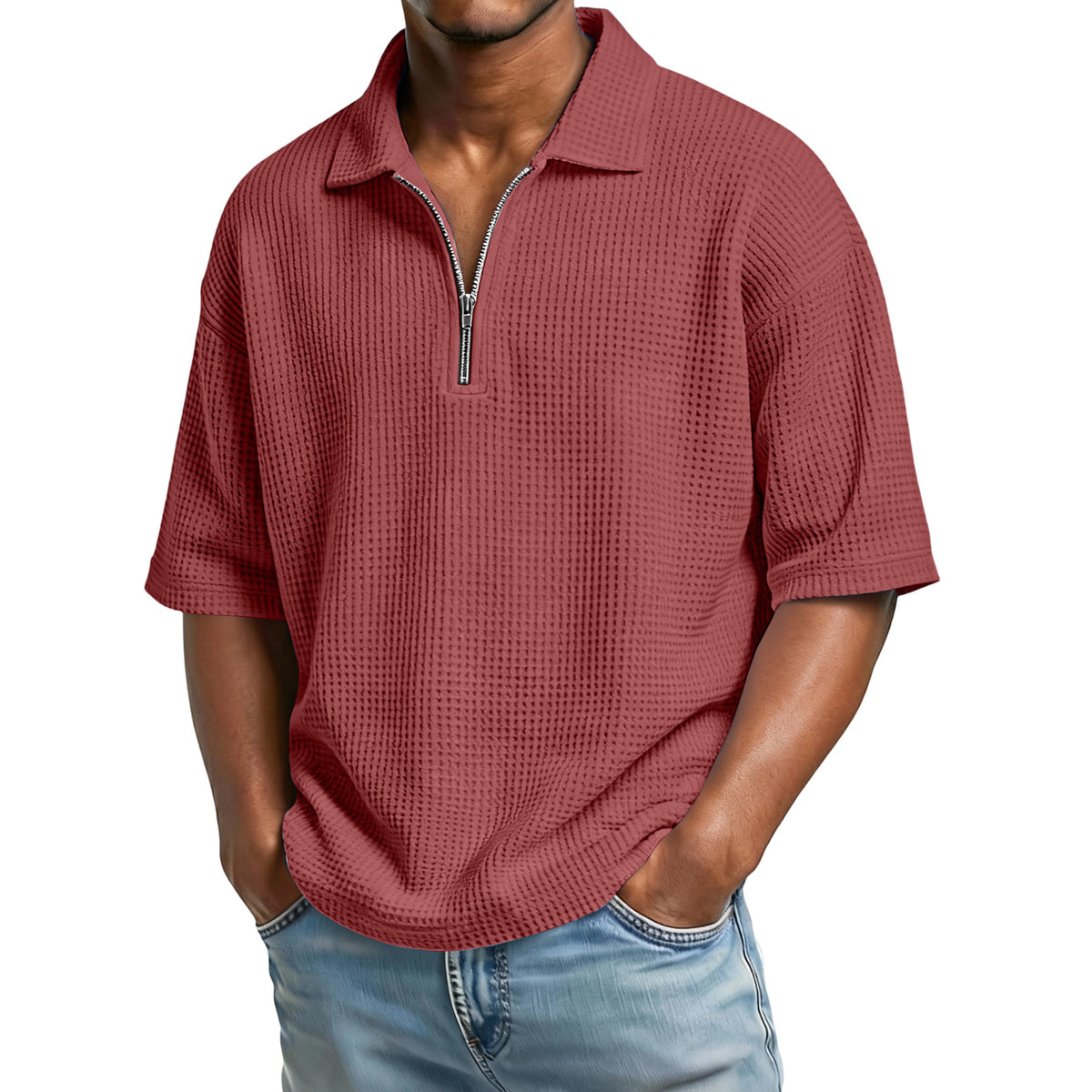 Waffle Zip Polo Shirt