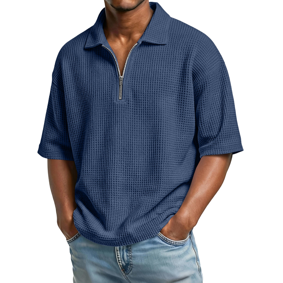Waffle Zip Polo Shirt