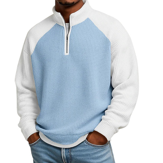Colorblock Waffle Quarter-Zip Pullover