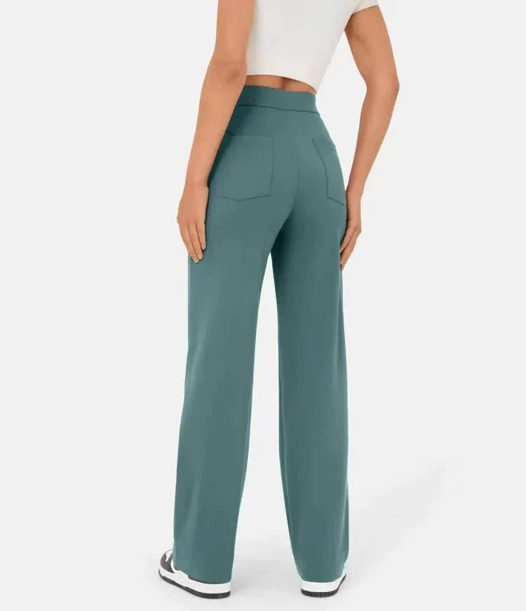 Fleur High Waist Stretch Straight Leg Pants with Pockets – Comfort & Chic Everyday Pants