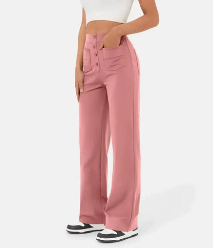 Fleur High Waist Stretch Straight Leg Pants with Pockets – Comfort & Chic Everyday Pants