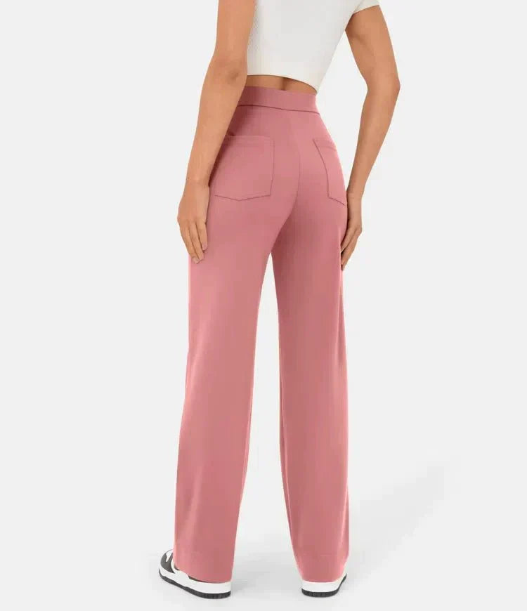 Fleur High Waist Stretch Straight Leg Pants with Pockets – Comfort & Chic Everyday Pants