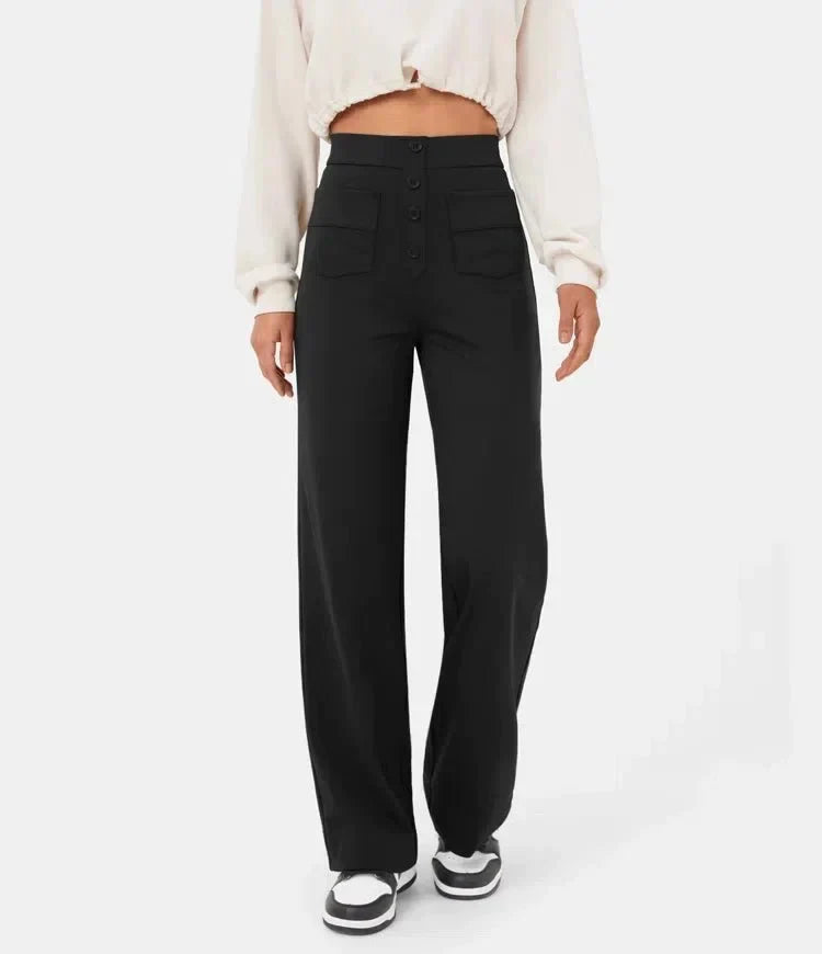 Fleur High Waist Stretch Straight Leg Pants with Pockets – Comfort & Chic Everyday Pants