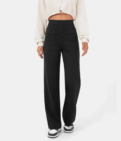 Fleur High Waist Stretch Straight Leg Pants with Pockets – Comfort & Chic Everyday Pants