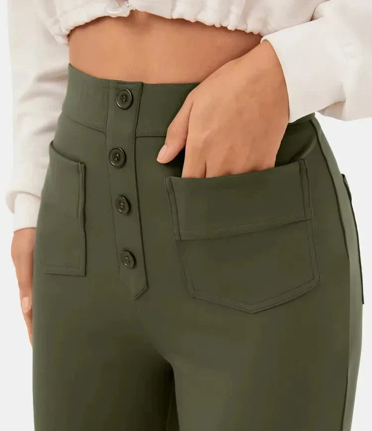 Fleur High Waist Stretch Straight Leg Pants with Pockets – Comfort & Chic Everyday Pants