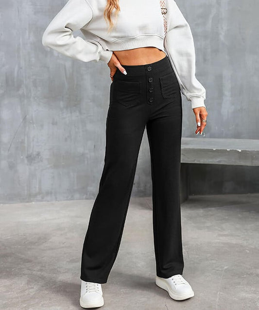 Fleur High Waist Stretch Straight Leg Pants with Pockets – Comfort & Chic Everyday Pants