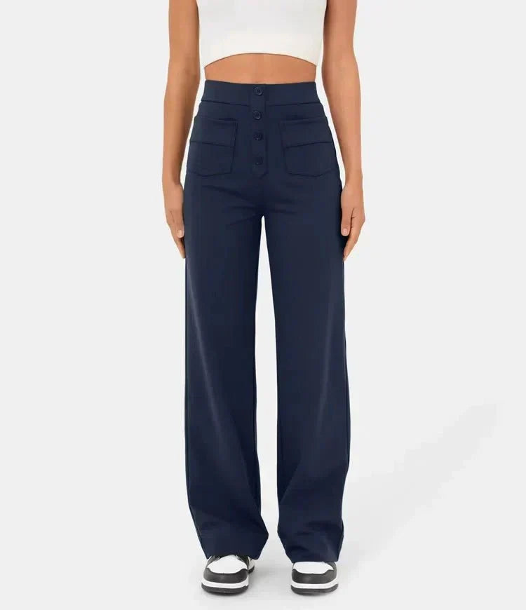 Fleur High Waist Stretch Straight Leg Pants with Pockets – Comfort & Chic Everyday Pants