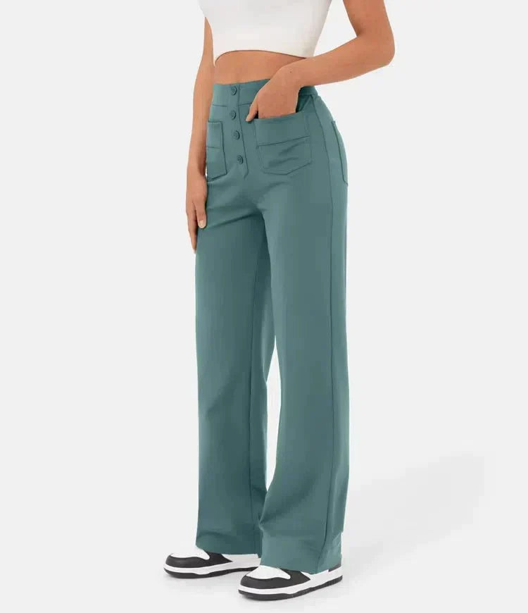 Fleur High Waist Stretch Straight Leg Pants with Pockets – Comfort & Chic Everyday Pants