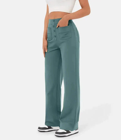 Fleur High Waist Stretch Straight Leg Pants with Pockets – Comfort & Chic Everyday Pants
