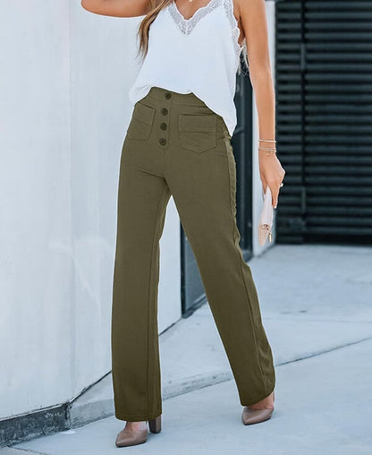 Fleur High Waist Stretch Straight Leg Pants with Pockets – Comfort & Chic Everyday Pants