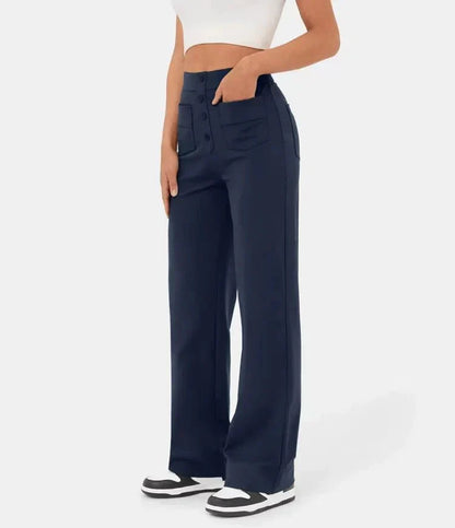 Fleur High Waist Stretch Straight Leg Pants with Pockets – Comfort & Chic Everyday Pants