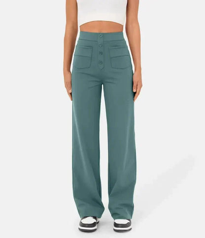 Fleur High Waist Stretch Straight Leg Pants with Pockets – Comfort & Chic Everyday Pants