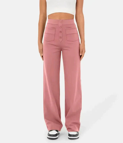 Fleur High Waist Stretch Straight Leg Pants with Pockets – Comfort & Chic Everyday Pants