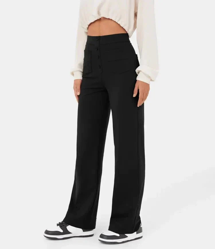 Fleur High Waist Stretch Straight Leg Pants with Pockets – Comfort & Chic Everyday Pants