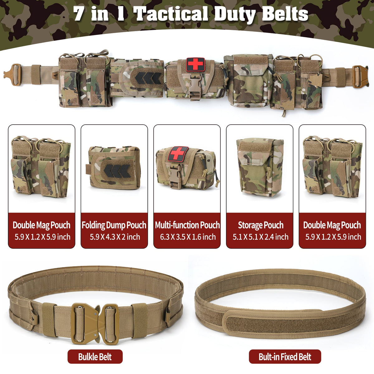 PEAKROO 5 in 1 Quick Release Tactical Duty Belt