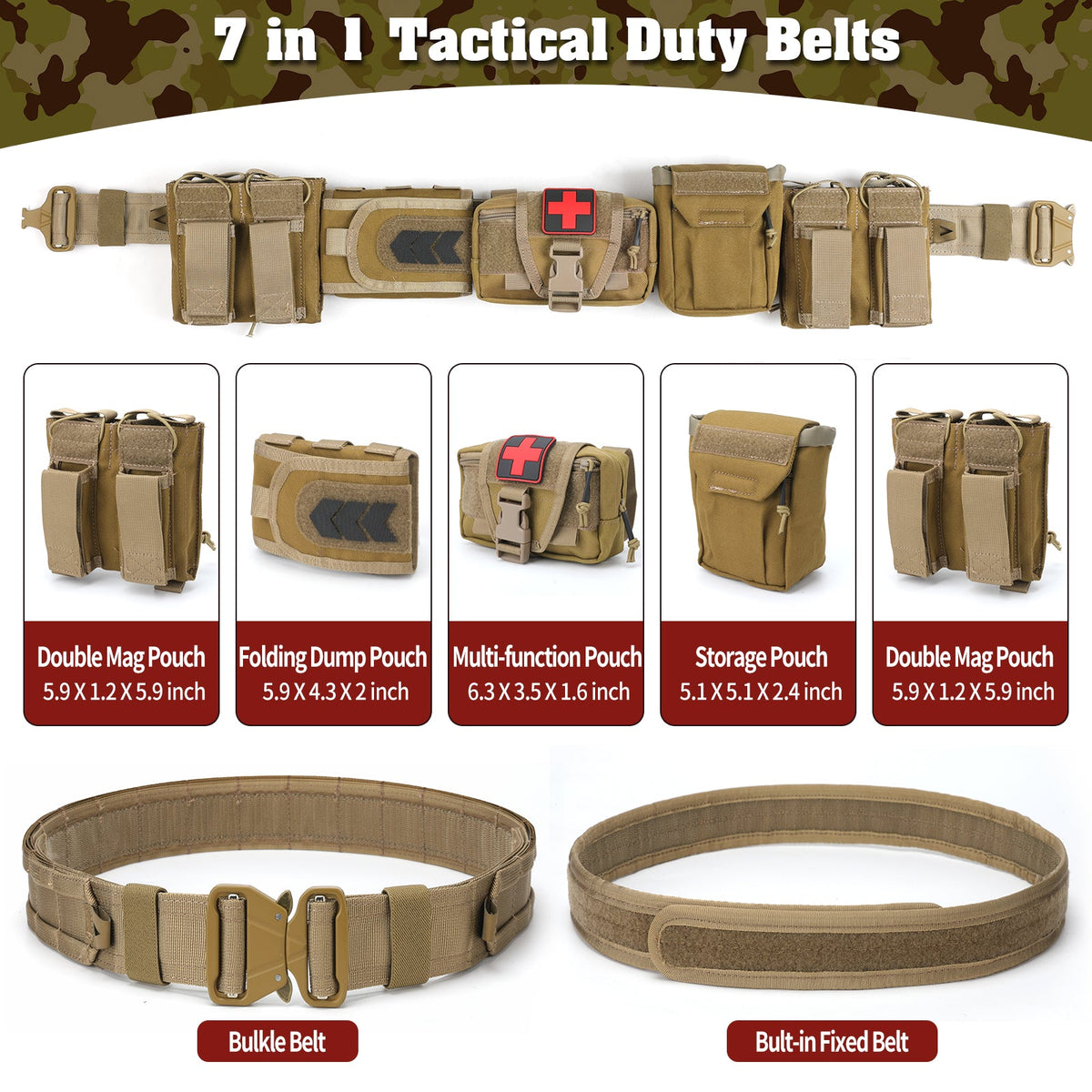 PEAKROO 5 in 1 Quick Release Tactical Duty Belt